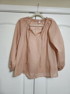 Old Navy Blush Pink Striped Peasant Top